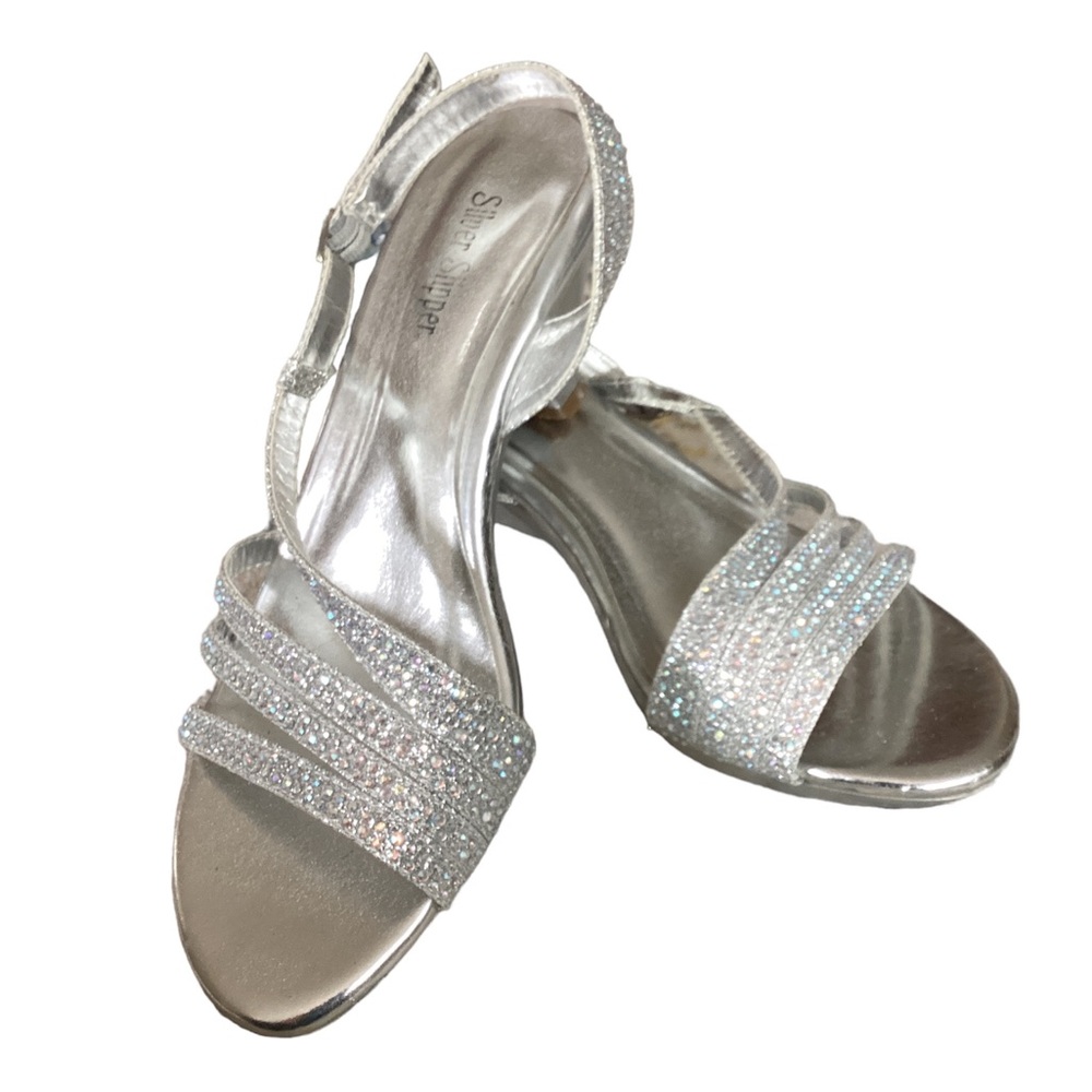 Silver Slipper rhinestone heel | women’s 5 | kitten heel | formal holiday HOCO